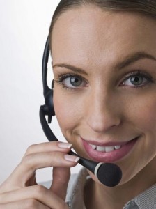 Woman with a headset on